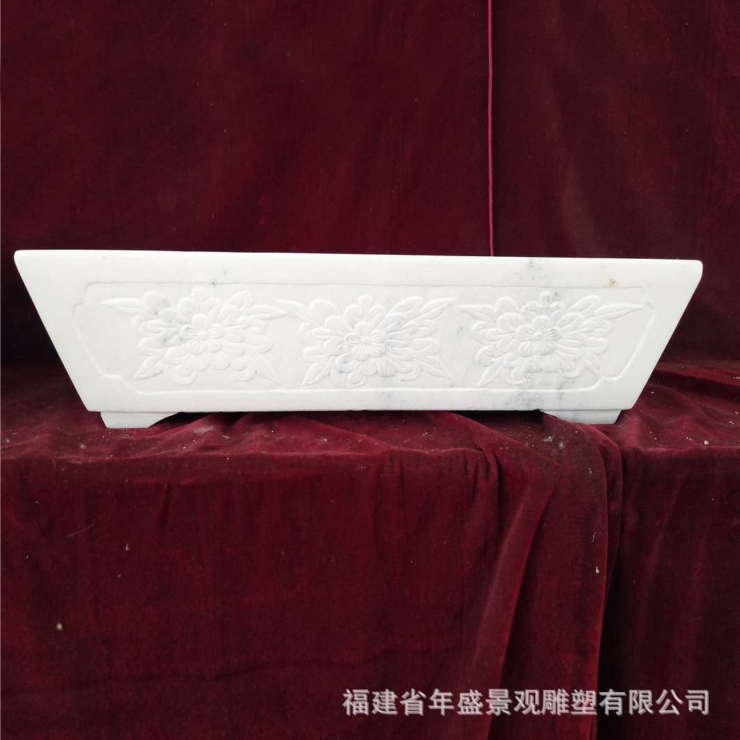 仿古汉白玉假山石盆 室内盆景小花盆 石雕工艺品