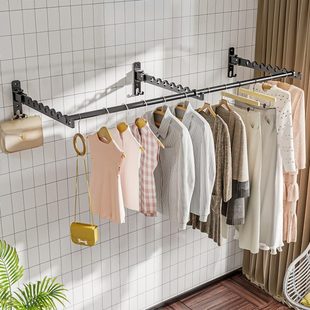 折叠墙上挂晾衣架杆壁挂式 免打孔阳台室内卫生间隐形简易伸缩神器