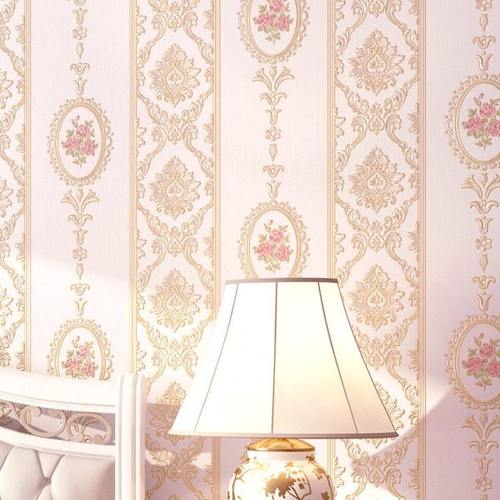 韩式田园无纺布墙纸客厅3D立体温馨卧室背景墙简约欧式条纹壁纸花