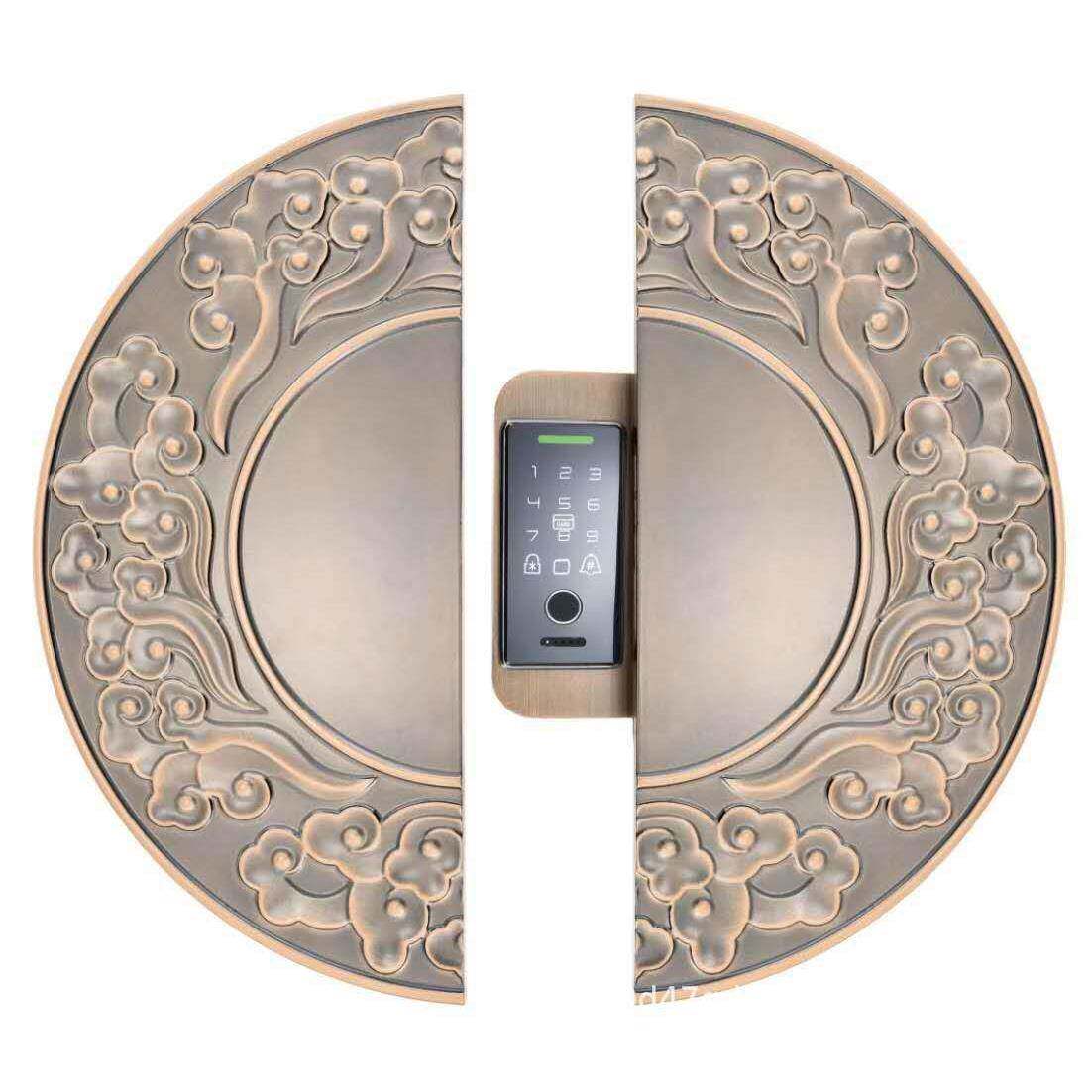 嵌入式精雕指纹密码锁分体式豪华双开别墅铸铝门门把手铝合金精雕