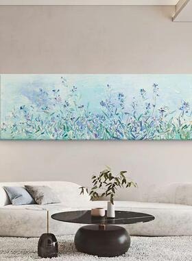 顺丰蓝色卧室床头花卉纯手绘油画小众艺术装饰画客厅横版成品肌理