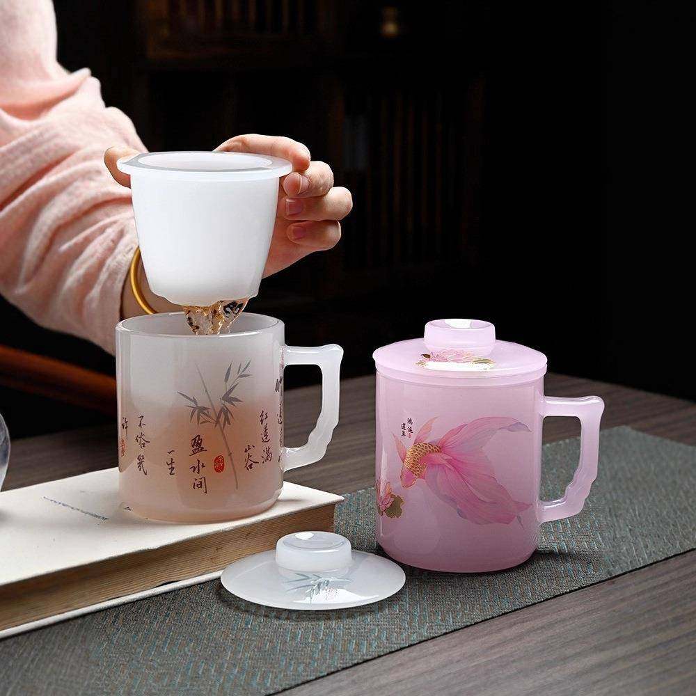 轻奢冰种玉瓷琉璃创意带盖茶水分离茶杯家用手工主人杯高端办公杯,3C数码配件,其它配件,淘宝优惠券,粉丝福利购,淘宝优惠卷
