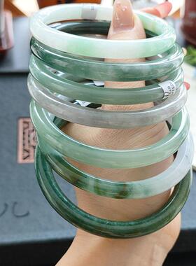 【一物一图】纯天然翡翠A货细糯糯冰种水冰润冰绿满绿油青圆条手