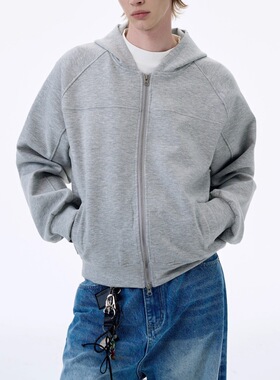 Poragomla美式复古重磅解构设计感连帽卫衣男女宽松百搭vibe短款