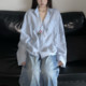 慵懒风清爽条纹衬衫 新款 外套女宽松百搭防 复古秋季 Poragomla美式