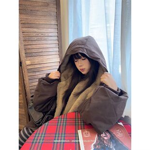 Poragomla美式潮牌高街复古教练重磅水洗座山雕加绒连帽棉衣夹克