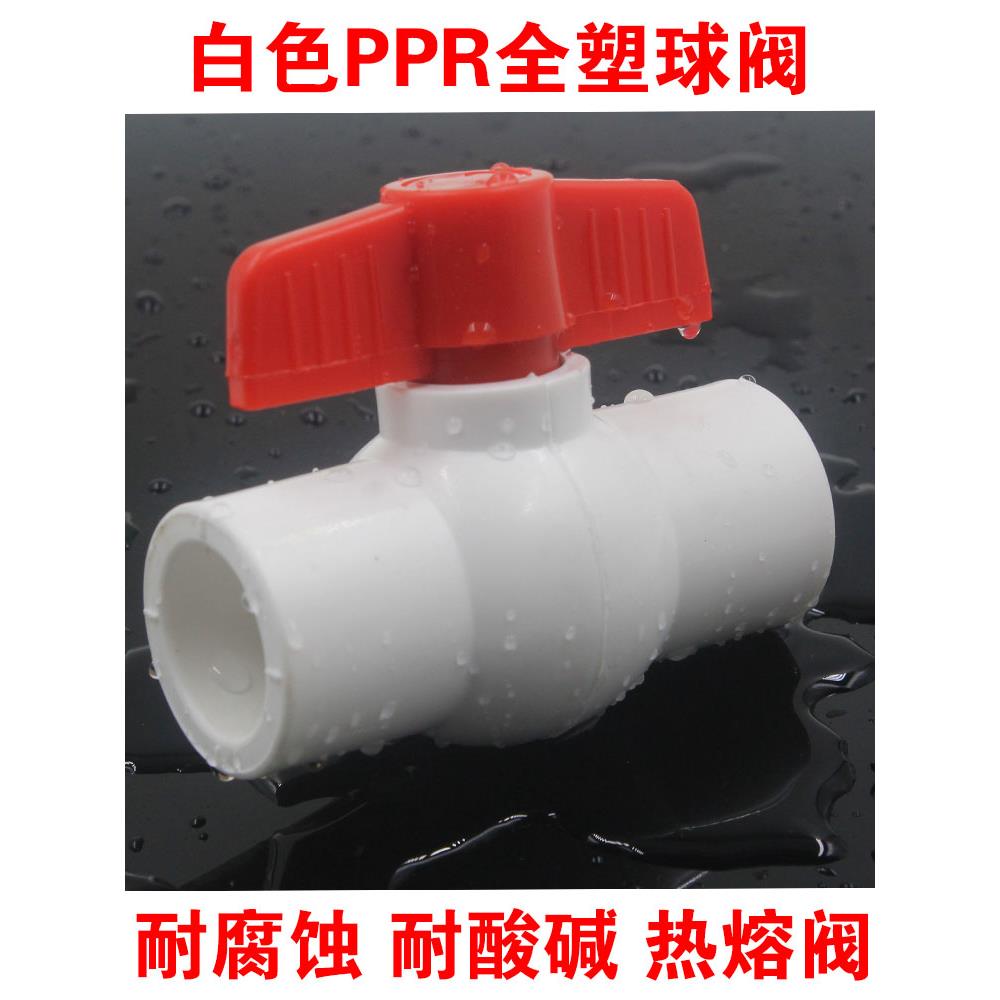 白色PPR全塑球阀耐腐蚀酸碱化工用20 25 32 40 50 63水管热熔开关