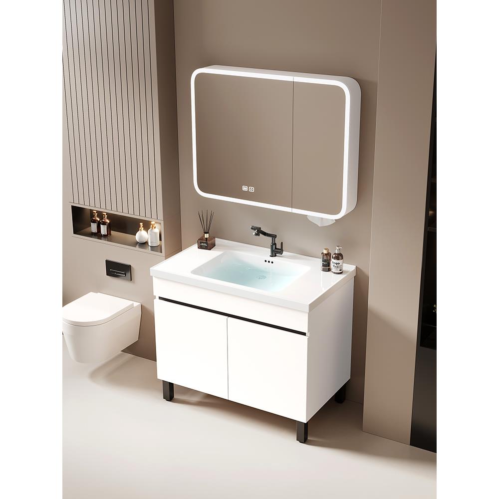 简约现代落地式太空铝浴室柜组合陶瓷一体盆洗脸盆柜洗漱台洗手池