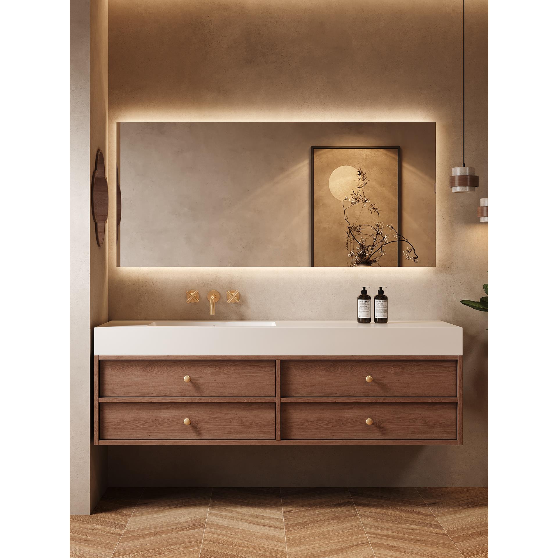 楠家匠2025中古风岩板无缝陶瓷一体盆浴室柜组合洗漱台洗脸洗手盆