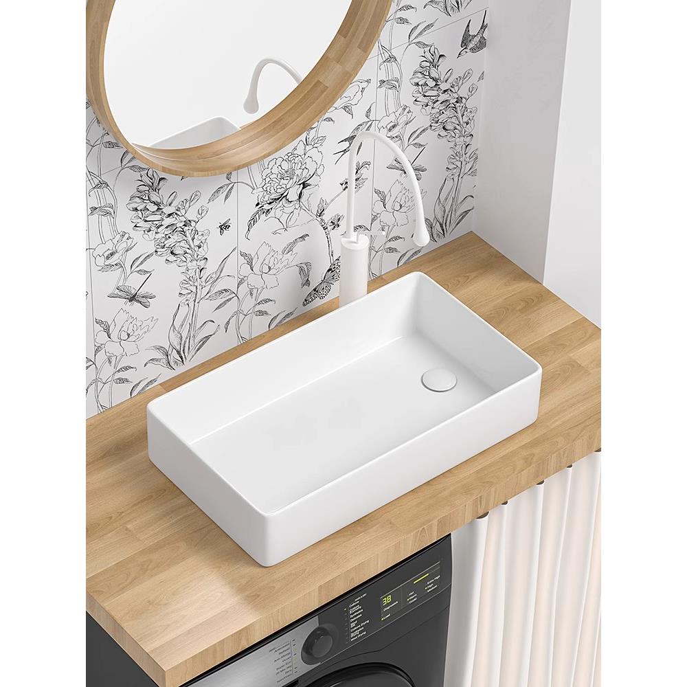 陶瓷台上盆侧排水阳台洗衣机侧边下水家用卫生间洗手盆单盆小户型