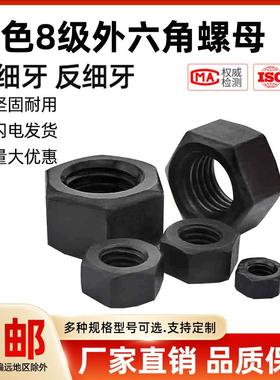 黑色8级细牙六角螺母M8M10M16M18M22M24M27M30M33*1x1.25x1.5x2mm
