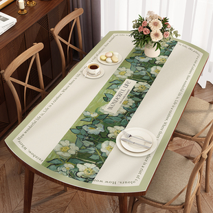 美式椭圆形桌布可伸缩圆桌桌垫防水防油防烫免洗高级感皮革餐桌垫