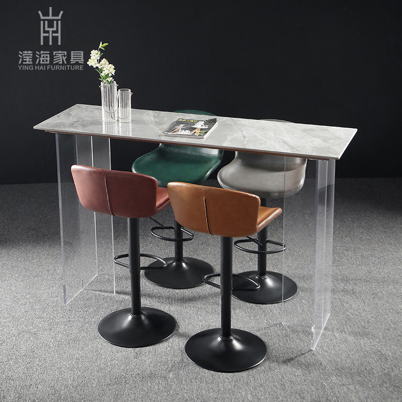 北欧岩板吧台桌轻奢家用q大理石高脚桌压克力现代简约客厅隔间桌