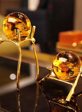 轻奢招财黄色水i晶球摆件家居客厅电视柜酒柜书房办公室桌面装饰