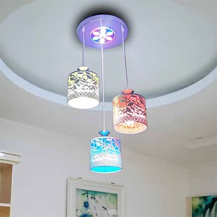 餐厅吊灯三头饭厅吧台餐吊灯具铁艺彩光简约现代田园Y风格 餐桌吊