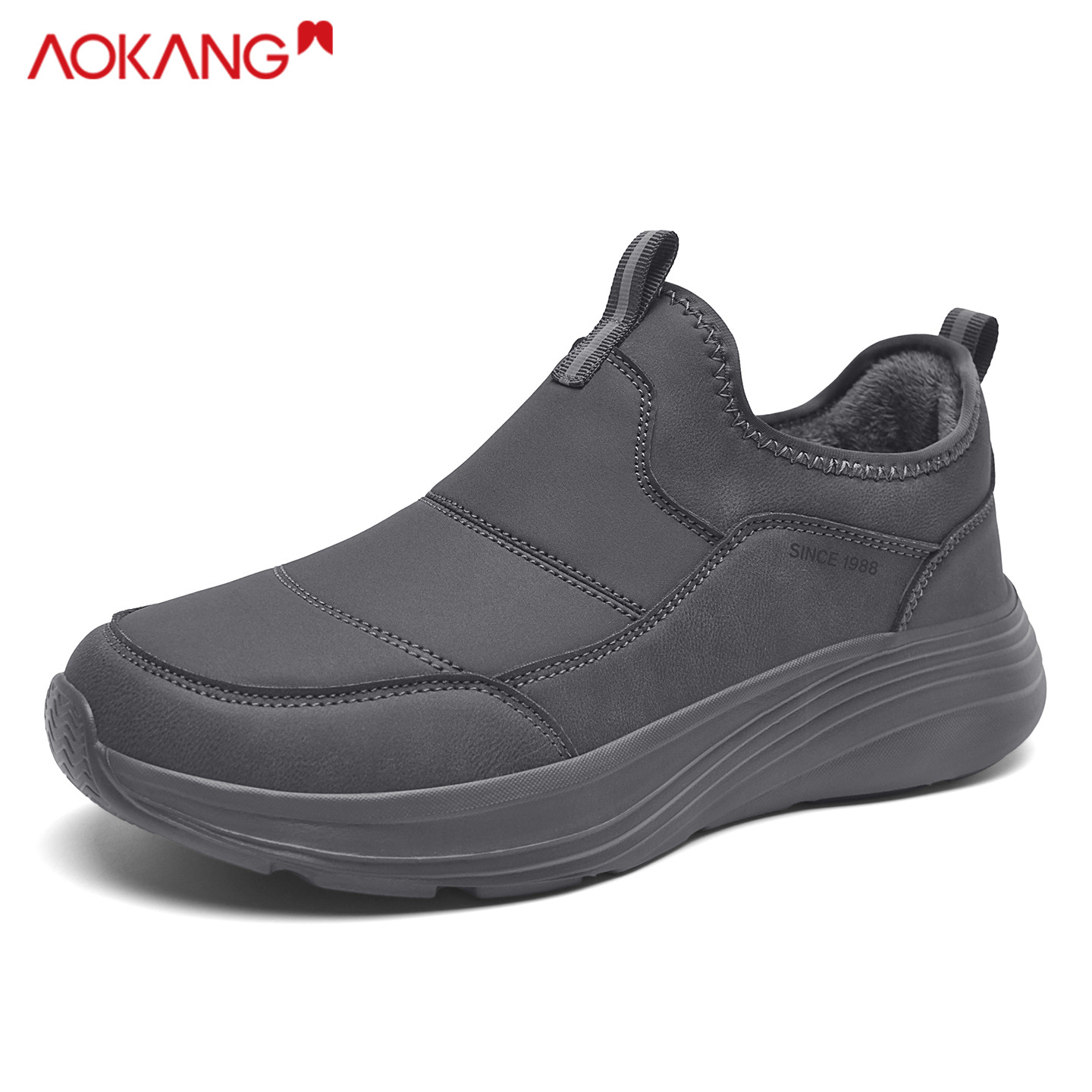 奥康男鞋冬季加绒保暖一脚蹬套脚轻便防滑软底东北防寒健步鞋棉鞋