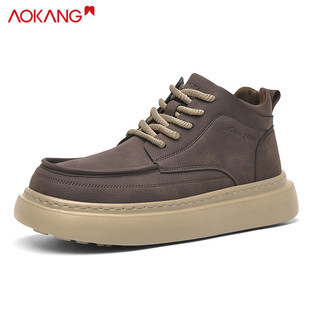 奥康高帮鞋男2025冬季新款软底板鞋工装潮流男士皮鞋户外马丁靴男