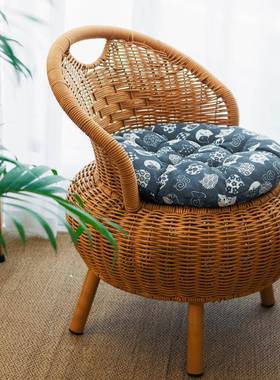 家用仿藤编藤椅阳台客厅小椅子榻榻米矮靠背椅单人圆形成人编织凳