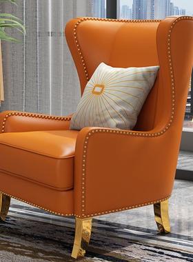 轻奢单人沙发老虎椅高背椅美式小户型北欧简约沙发椅休闲椅子客厅