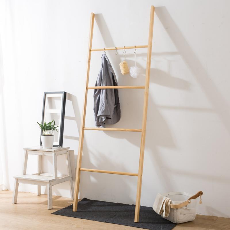 梯子衣架梯形落地衣帽架艺术北欧挂衣架榉木简约现代木质毛巾架子