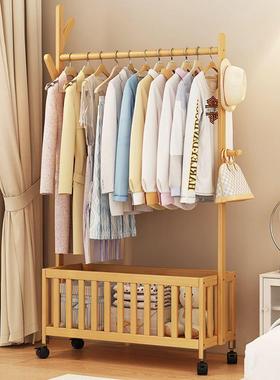 家用落地楠竹可移动挂衣架卧室房间现代简约衣帽架卧室收纳晾衣架