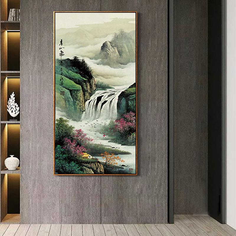 中式玄关画新中式山水画入门玄关装饰画茶室走廊挂画