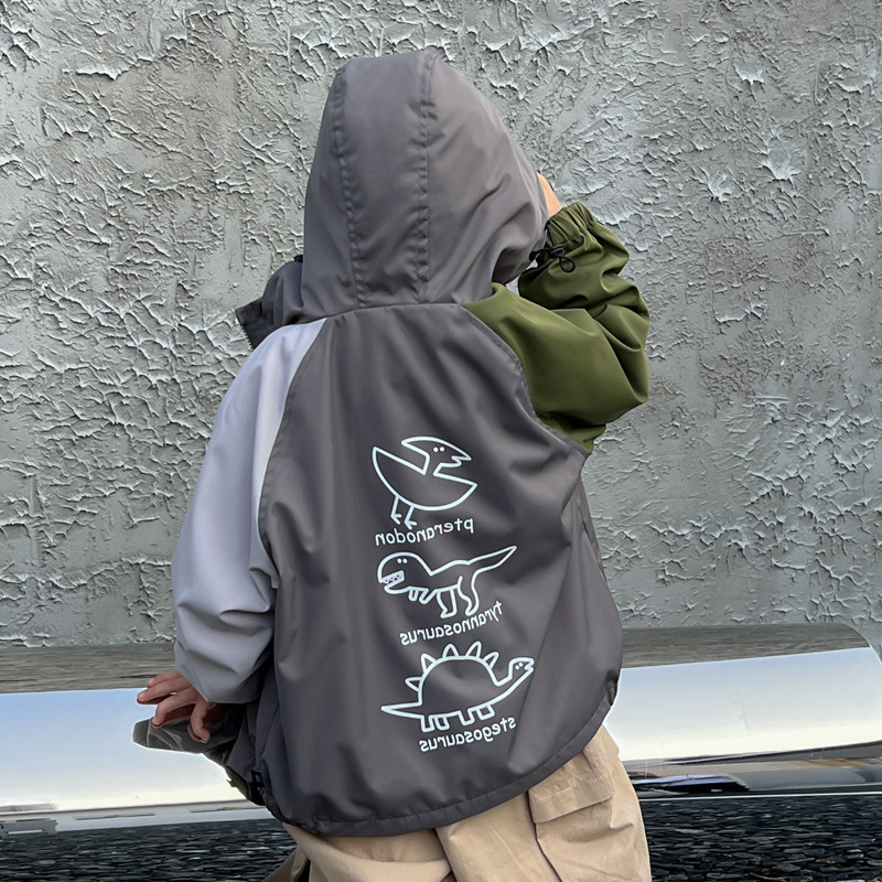 男童露营恐龙连帽风衣外套春秋款儿童港风撞色拼接宽松冲锋衣潮,童装/婴儿装/亲子装,风衣,淘宝优惠券,粉丝福利购,淘宝优惠卷