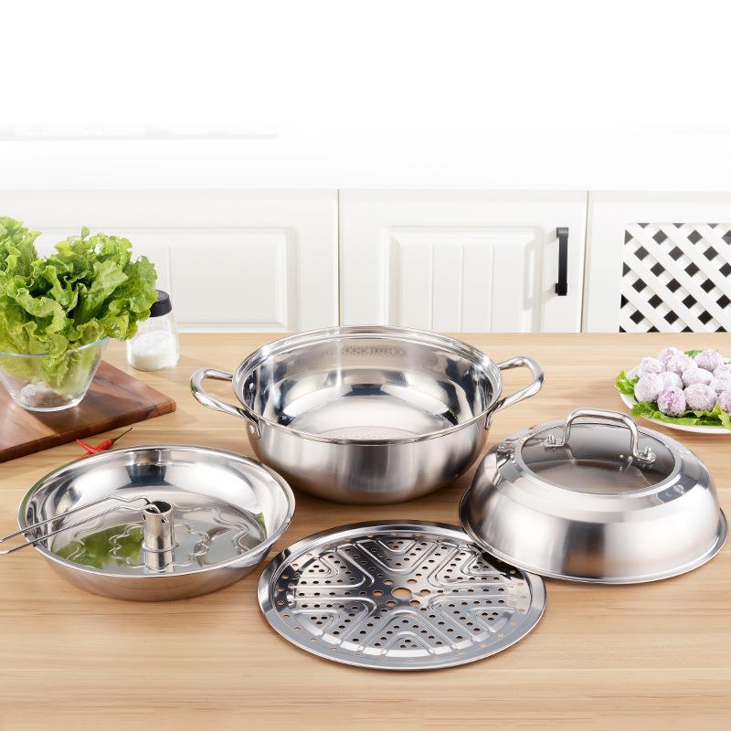 ZQ加厚不锈钢多功能蒸汽火锅锅桑拿锅海鲜单层蒸锅电磁炉复底汤锅