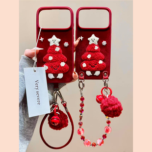 钰锴 ins新年红底绒布刺绣jellycat圣诞树适用苹果17ProMax手机壳iphone15新款16pro女13韩15pro防摔保护套14