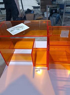 亚克力电脑桌橙色透明桌子电脑书桌书架学习桌现代简约亚克力书桌