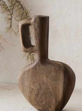 如/Wabi风格复古花瓶装饰品B&B酒店餐厅客厅创X意装饰实木旧