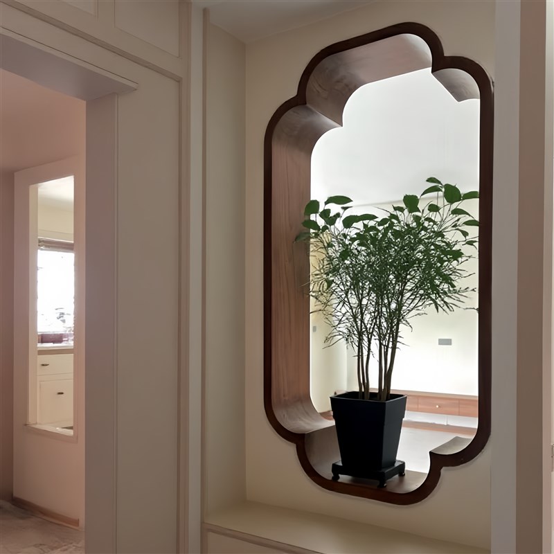 复古风实木小轩窗宋代美学玄关隔断怀旧茶室S装饰海棠花窗定制