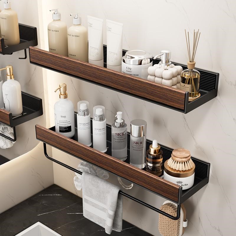 胡桃木浴室置物架免n打孔卫生间洗手间洗手台洗漱台墙上壁挂收纳