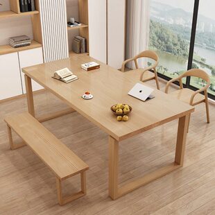 全实木书桌客厅双人学习桌莫比恩工作台简约书房书法桌家用大板桌