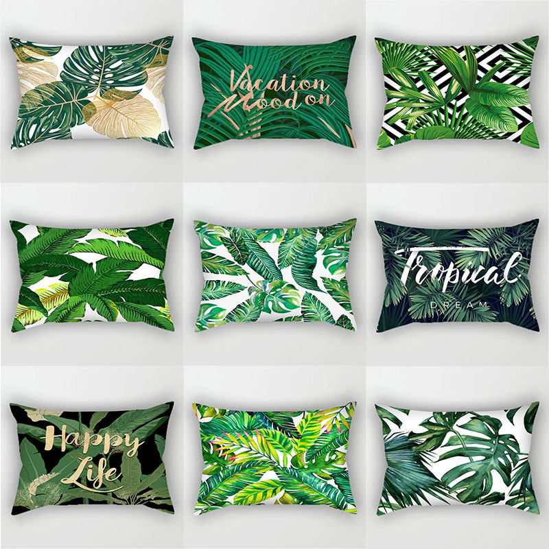 北欧植物 绿色长方形腰枕简约腰靠汽车K护腰双面毛绒睡觉可拆洗,居家布艺,腰靠垫,淘宝优惠券,粉丝福利购,淘宝优惠卷