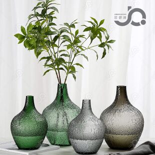 简约现代森系树皮大肚子玻璃花瓶马醉木吊钟石榴文竹摆件装饰水培