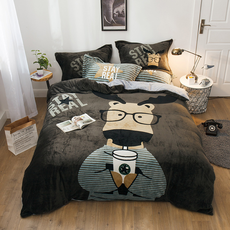 冬季加厚保暖牛奶绒四件套法兰毛绒被套床笠床P单人宿舍三件套床