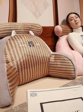 夏季凉席靠枕头软包靠垫大靠背垫宿舍腰枕沙N发抱枕绿色恐龙凉席