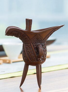 铜制酒杯仿古爵杯客厅房间装饰小摆件酒柜青铜器创意古代酒杯酒具