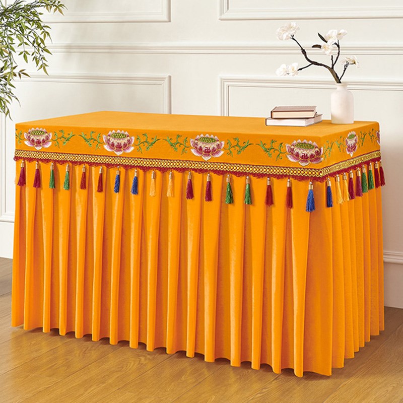 定做佛光普照莲花刺绣贡桌围x裙堂口桌布供桌香案佛台布供案遮挡