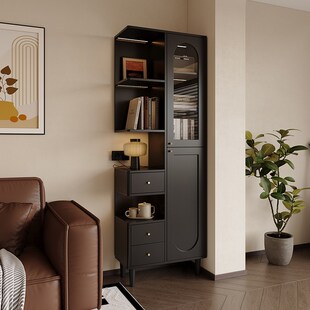 复古风转角书柜落地沙发边柜小户型儿童卧室床头柜书架一体置物架