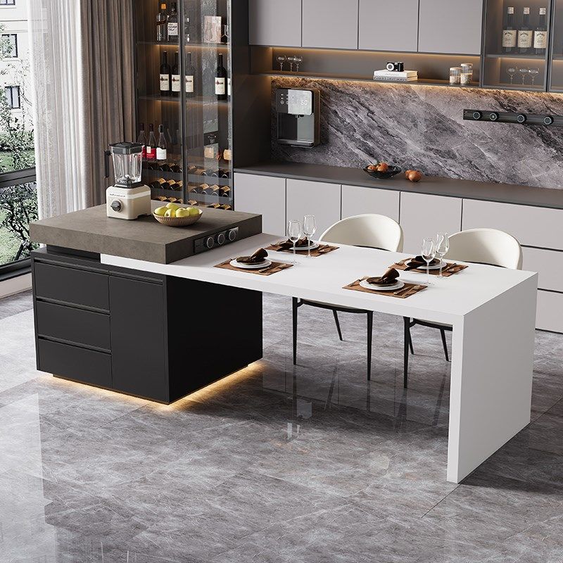 定制岛台餐桌一体可伸缩岩板中导台厨房带电磁炉水槽小户型奶油风,住宅家具,岛台餐桌,淘宝优惠券,粉丝福利购,淘宝优惠卷