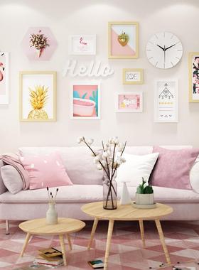 实木_7974_粉色少女照片墙装饰画北欧相框组合公主风格能换相片
