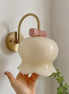 法式蝴蝶结铃兰花床头壁灯奶油风卧室创意过道墙壁装饰灯具 casa