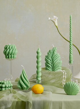 青绿色长杆香薰i蜡烛大豆蜡室内艺术家居桌面装饰异形摆件氛围感