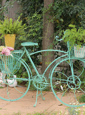欧式创意摆件饰品家具商场店铺橱窗装饰道具田园铁艺自行车花架子