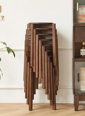 家用实木板凳客厅餐桌凳可叠放圆板凳现代简约实木矮凳