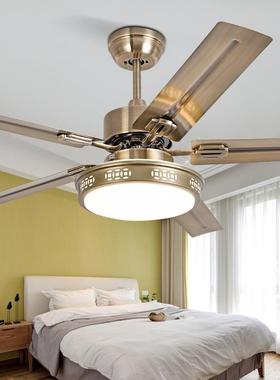 美式不锈钢餐厅吊扇灯古铜铁叶客厅卧室风扇吊灯LED大风力风扇灯