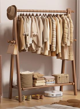 实木衣帽架落地家用挂衣服架卧室家居置物架房间简易榉木晾衣芳素