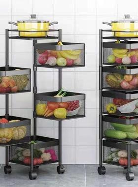 厨房蔬菜置物架多层落地圆形可旋转菜篮子水果转角沥水水槽带滑轮